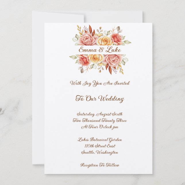 Faire-part de mariage floral d'automne (Devant)