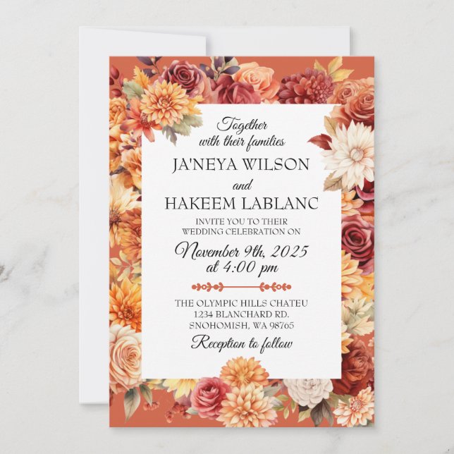 Faire-part de mariage floral d'automne (Devant)