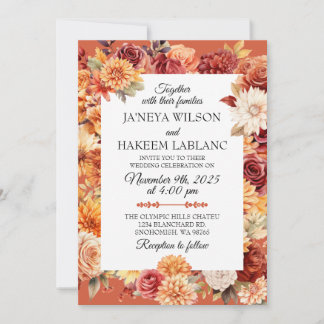 Faire-part de mariage floral d'automne