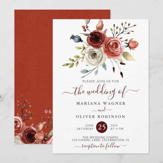 Faire-part de mariage floral d'automne (Devant / Derrière)