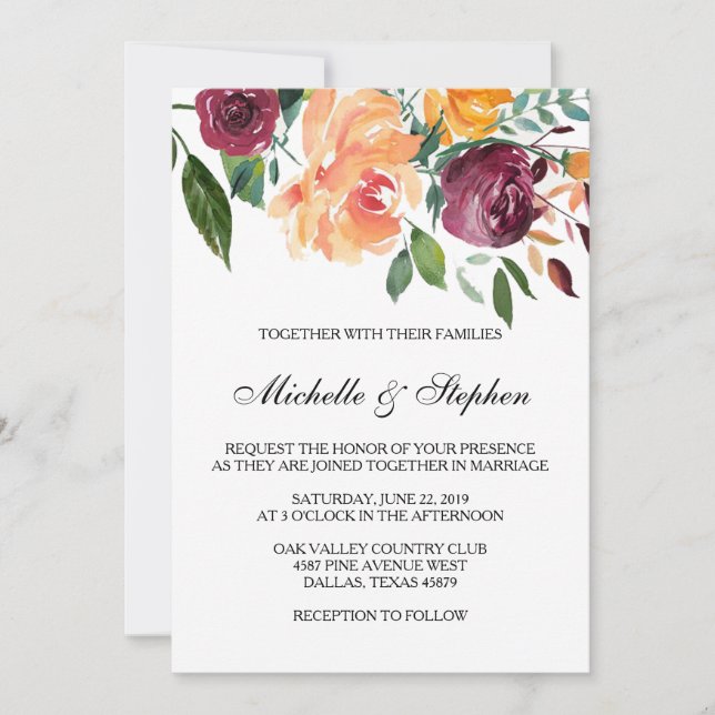 Faire-part de mariage floral de Boho (Devant)
