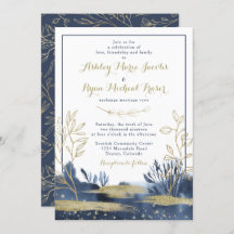Faire-part de mariage Floral de Boho bleu marine