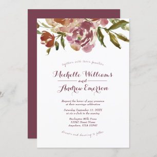 Faire-part de mariage floral de Burgundy Marsala F