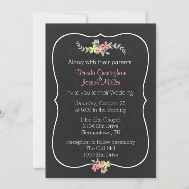 Faire-part de mariage floral de Chalkboard Look (Devant)