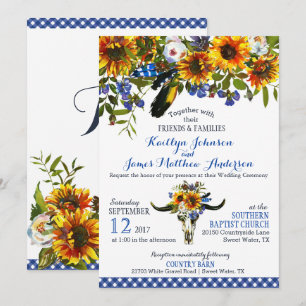 Faire-part de mariage floral de crâne de vache à
