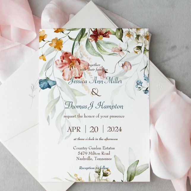 Faire-part de mariage floral de jardin printanier  (Créateur téléchargé)