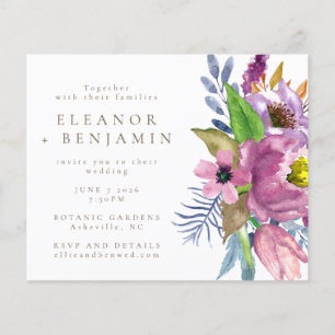 Faire-part de mariage floral de jardin violet budg