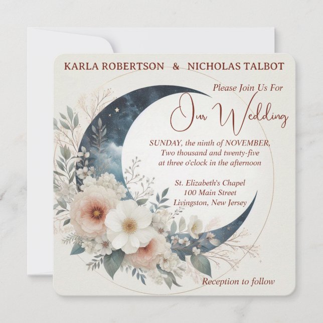 Faire-part de mariage floral de la Lune blanche (Devant)