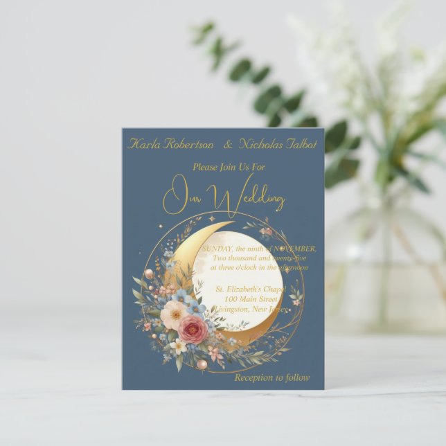 Faire-part de mariage floral de la lune bleue (Debout devant)