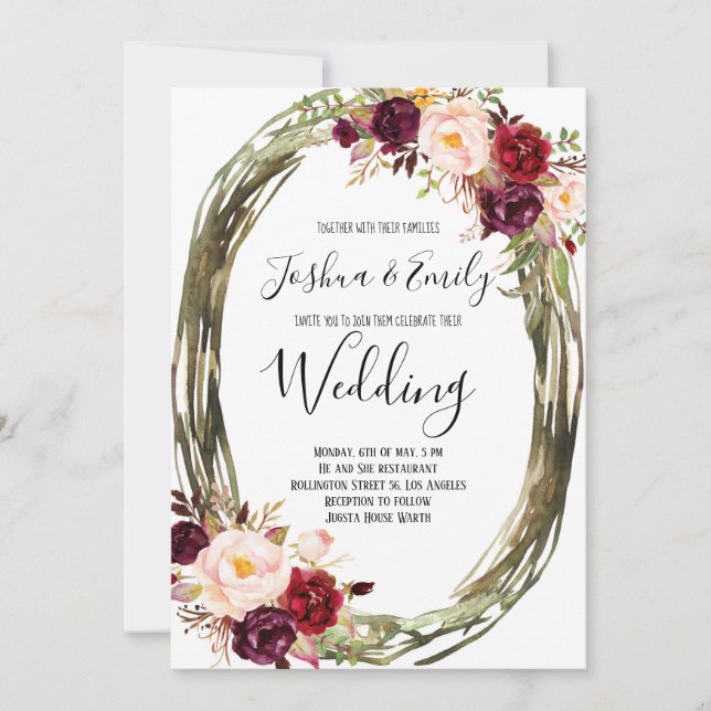 Faire-part de mariage floral de la pivoine de Bour (Devant)