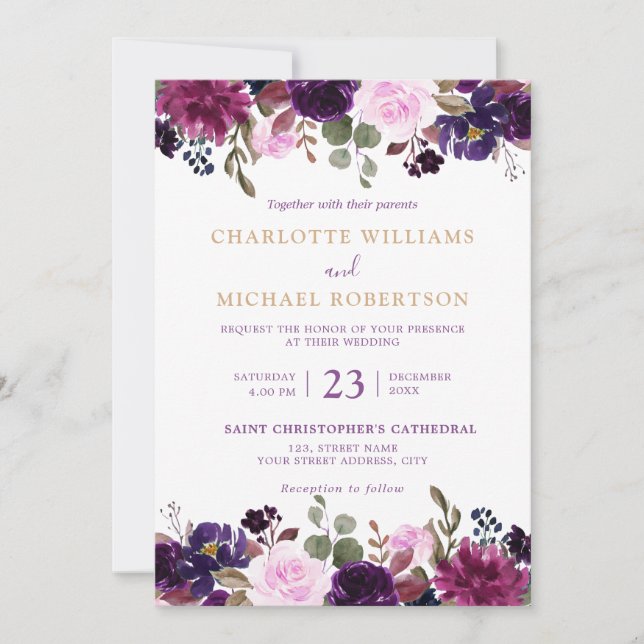 Faire-part de mariage floral de lavande violette (Devant)