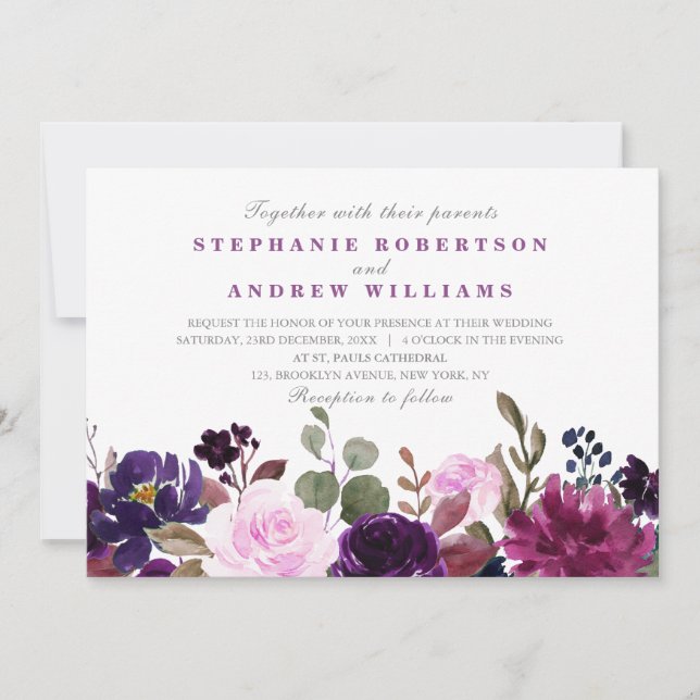 Faire-part de mariage floral de lavande violette (Devant)