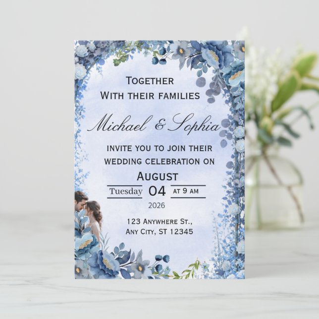 Faire-part de mariage floral de luxe (Debout devant)