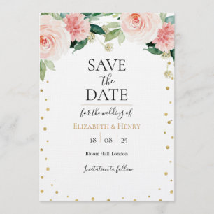 Faire-part de mariage floral de paonée rose doré