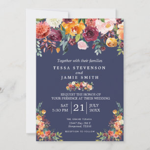 Faire-part de mariage floral de Paprika Bourgogne