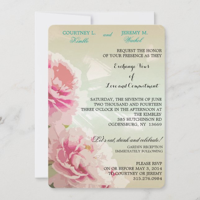 Faire-part de mariage floral de Pink Peonies (Devant)