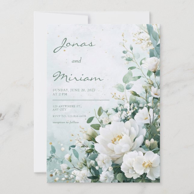 Faire-part de mariage floral de pivoine blanche mo (Devant)