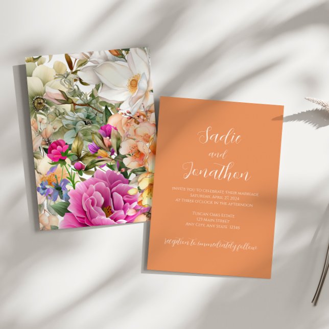 Faire-part de mariage floral de printemps abricot  (Créateur téléchargé)