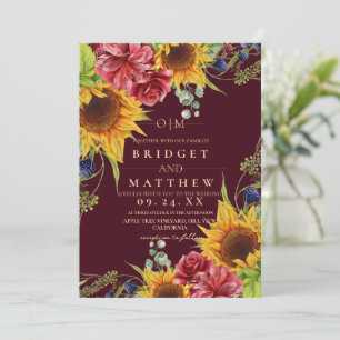 Faire-part de mariage floral de tournesol