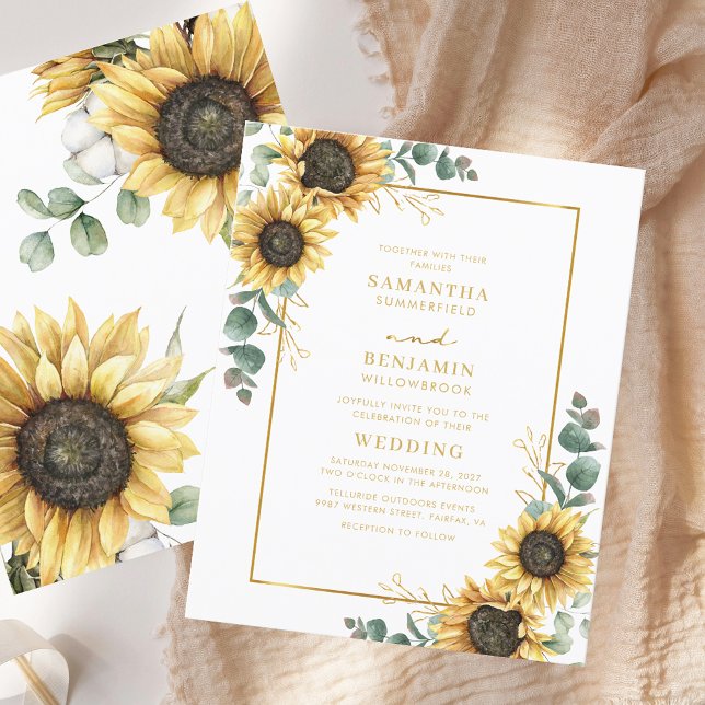 Faire-part de mariage floral de tournesol Eucalypt (Eucalyptus Sunflower Floral Wedding Invitation)