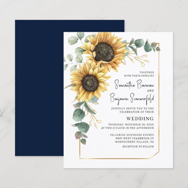 Faire-part de mariage floral de tournesol Eucalypt (Devant / Derrière)