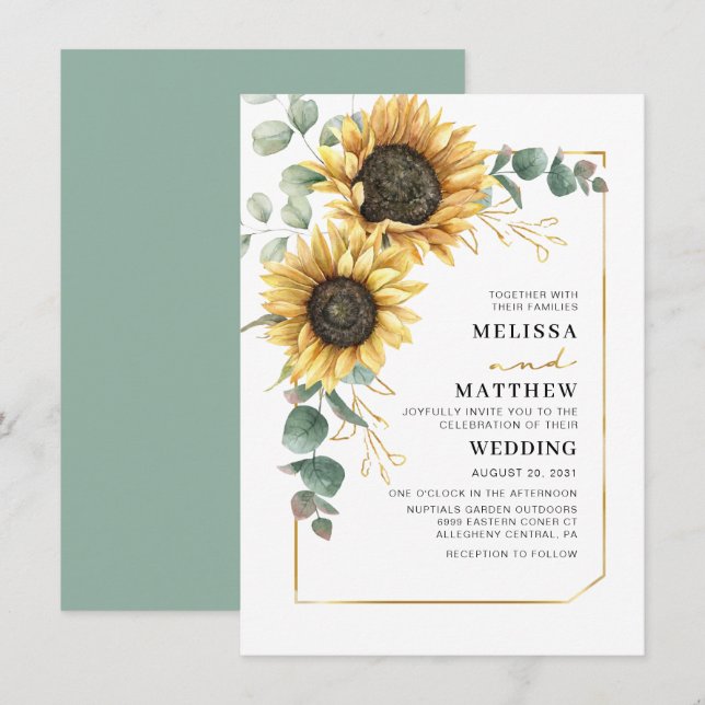 Faire-part de mariage floral de tournesol Eucalypt (Devant / Derrière)