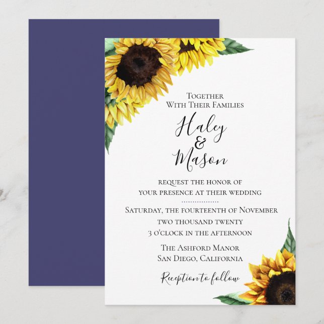 Faire-part de mariage floral de tournesol rustique (Devant / Derrière)