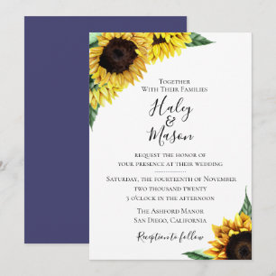 Faire-part de mariage floral de tournesol rustique