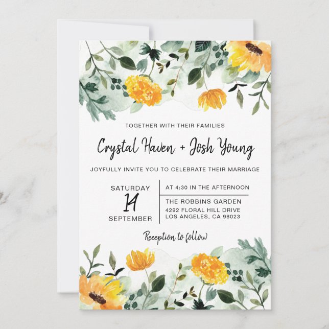 Faire-part de mariage floral de verdure et de auto (Devant)