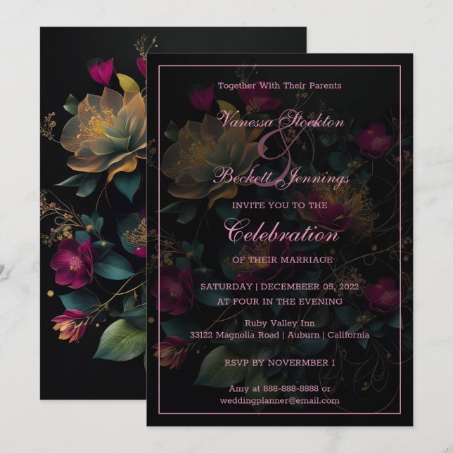 Faire-part de mariage Floral Delight (Devant / Derrière)