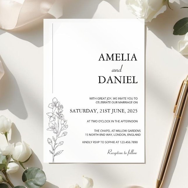 Faire-part de mariage floral Delphinium minimalist (Créateur téléchargé)