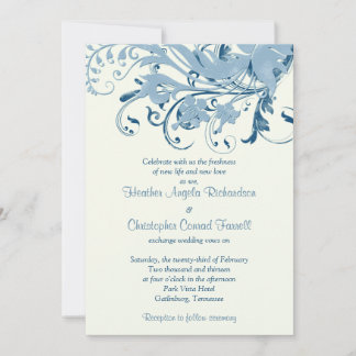 Faire-part de mariage Floral d'ivoire bleu marine