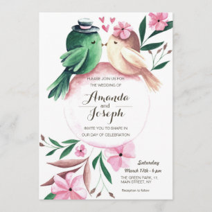 Faire-part de mariage floral d'oiseaux mignons