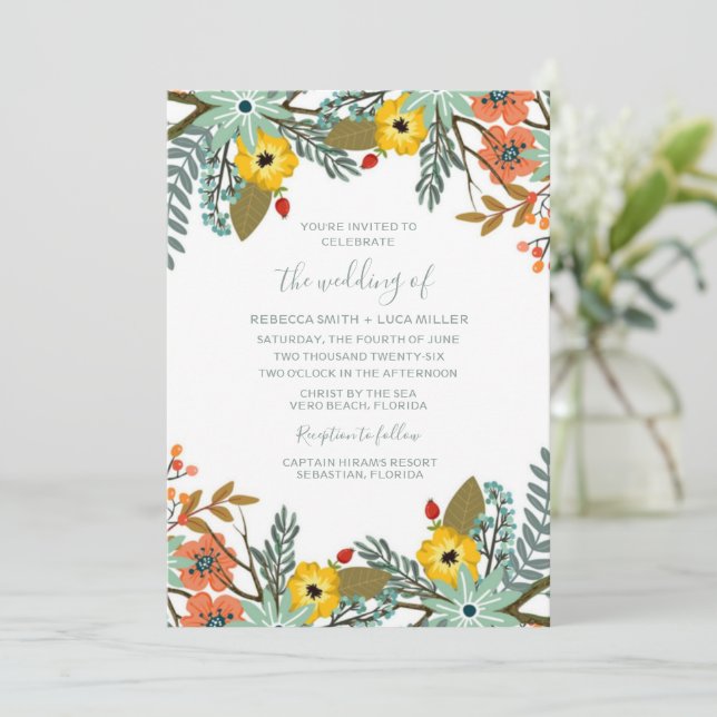 Faire-part de mariage Floral du jardin (Debout devant)