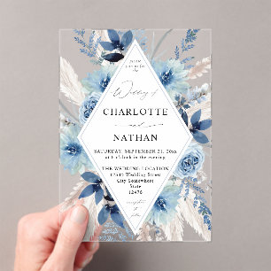 Faire-part de mariage floral Dusty Blue Boho