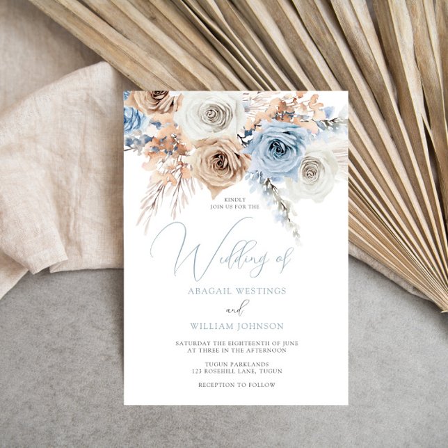 Faire-part de mariage floral Dusty Blue Boho (Créateur téléchargé)