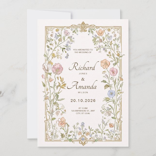 Faire-part de mariage floral élégant  (Devant)