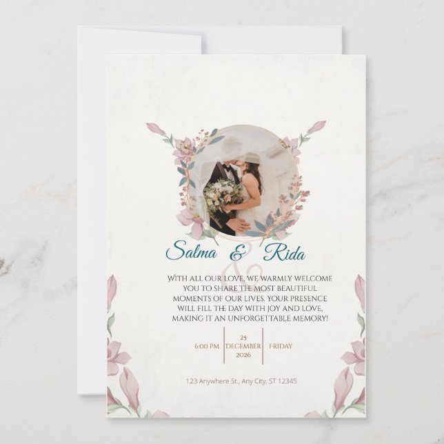 Faire-part de mariage floral élégant (Devant)