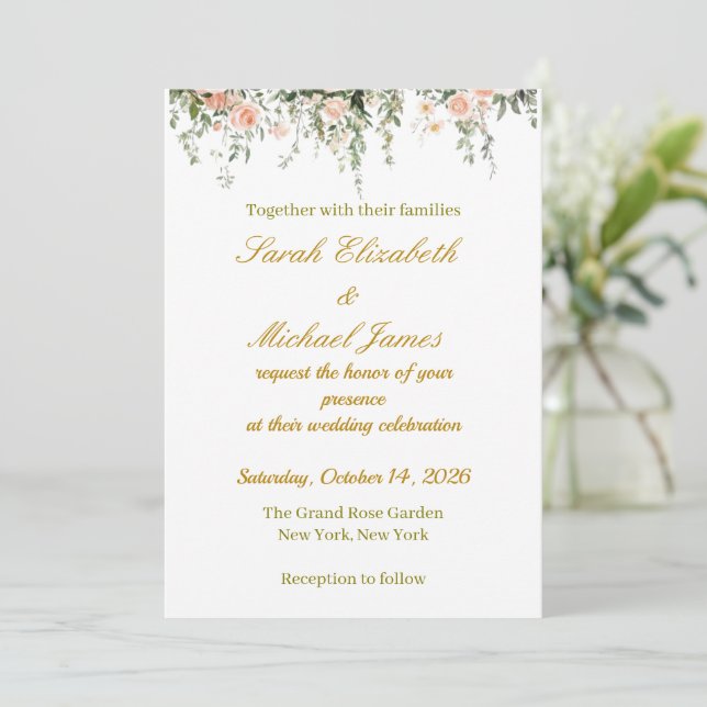 Faire-part de mariage floral élégant | (Debout devant)