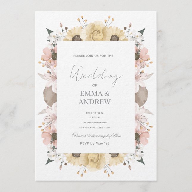 Faire-part de mariage floral – Élégant  (Devant)