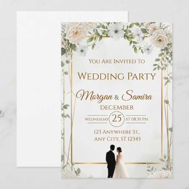 Faire-part de mariage floral élégant (Devant / Derrière)