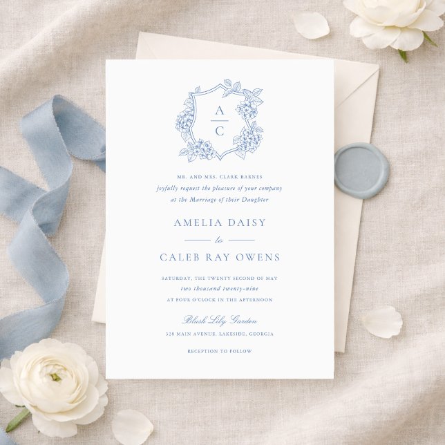 Faire-part de mariage Floral Elegant Blue Hydrange (Créateur téléchargé)