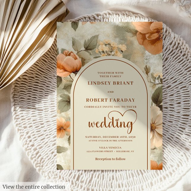 Faire-part de mariage floral élégant Boho terracot (Elegant Boho Terracotta Sage Floral Wedding Invitation)