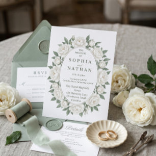 Faire-part de mariage floral élégant cadre ovale b