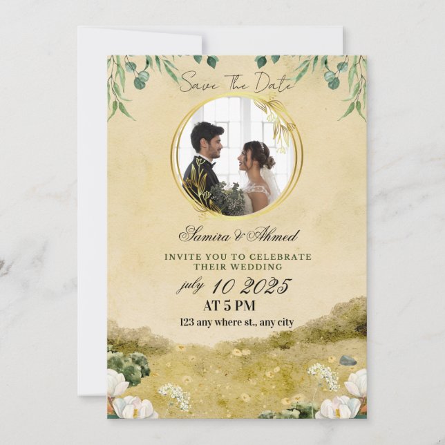 Faire-part de mariage floral élégant | Classique e (Devant)