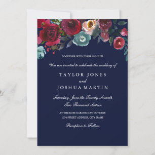 Faire-part de mariage floral élégant de la marine 