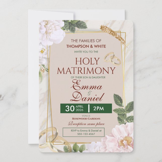 Faire-part de mariage floral élégant et sacré (Devant)