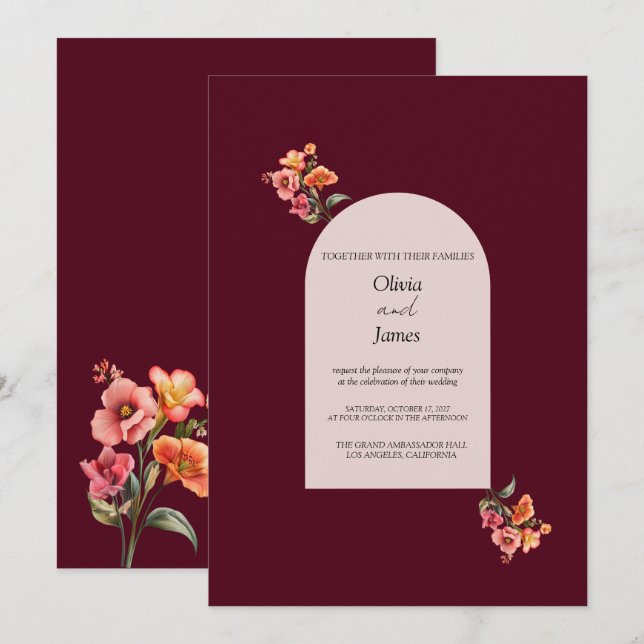 Faire-part de mariage floral élégant et voûté de c (Devant / Derrière)