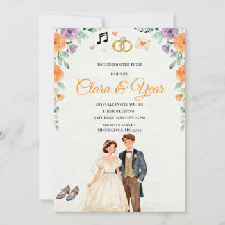 Faire-part de mariage floral élégant | Garde roman
