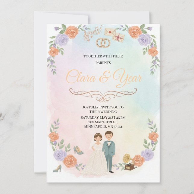 Faire-part de mariage floral élégant | Jardin roma (Devant)